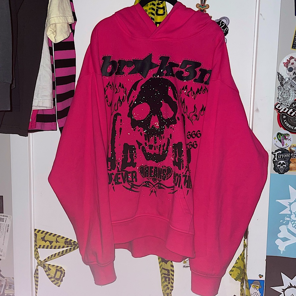 Broken promises pink rhinestone hoodie